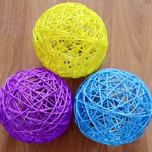 批发供应 直径20厘米天然藤编金银色节日装饰彩灯大藤球 白藤球