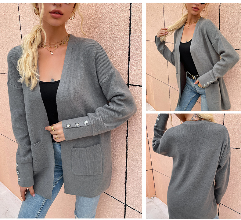 solid color mid-length knitted cardigan nihaostyles clothing wholesale NSMMY84039