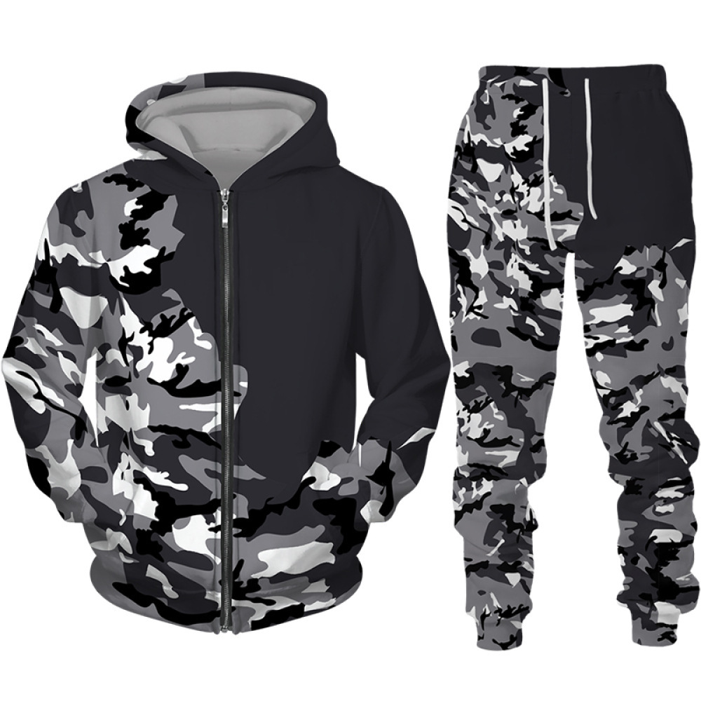 Venta directa de comercio exterior de estilo caliente transfronterizo Hombres y mujeres europeos y americanos Impresión digital 3D Camuflaje Chaqueta con capucha para hombres MF08-ML01