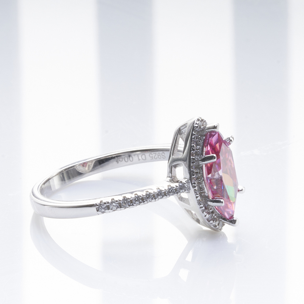 Anillo de plata s925 incrustado rosa de un quilate de piedra de mosaico con certificado de prueba de bolígrafo de taladro transfronterizo venta caliente