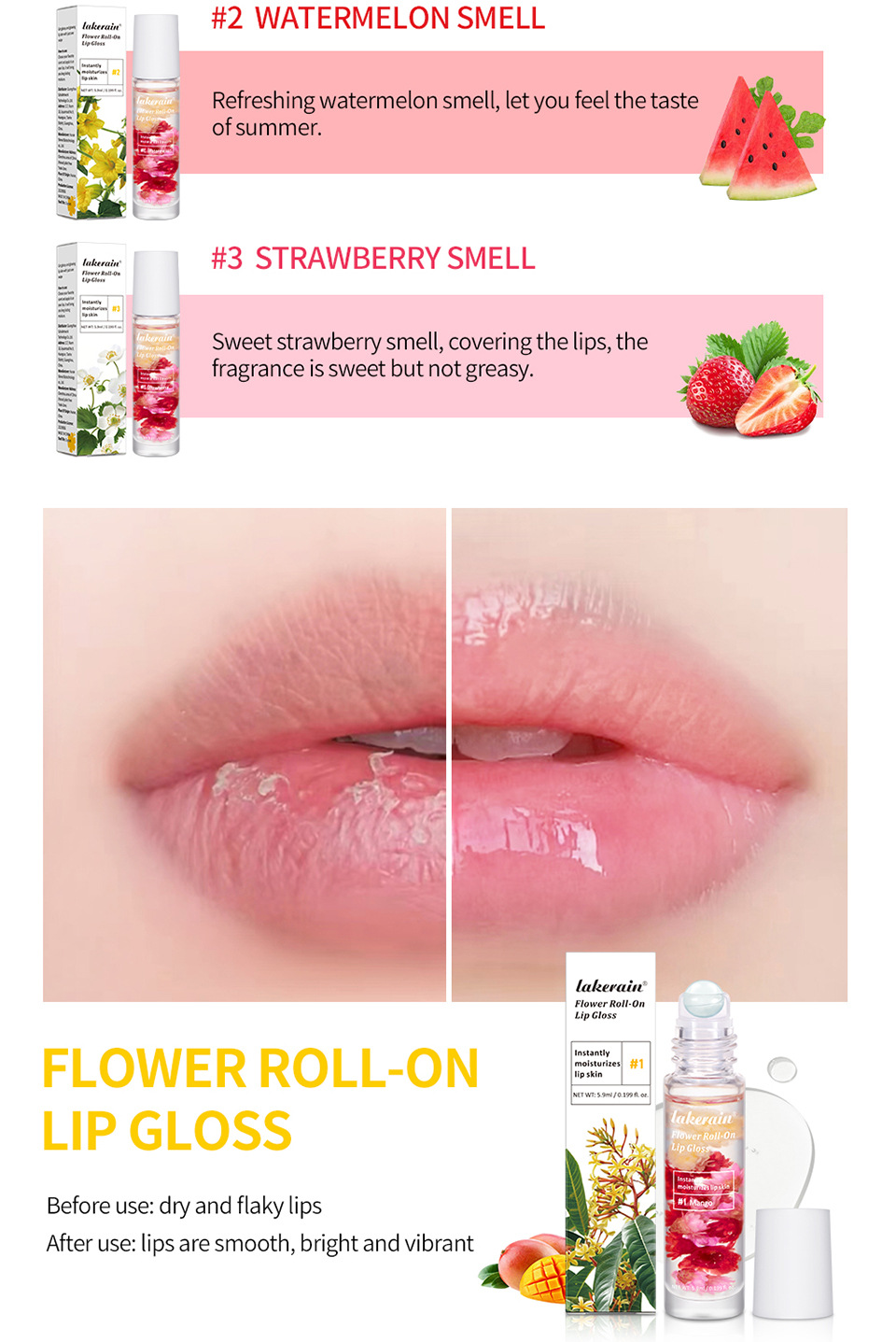 lakerain Rolling Lip Oil Fruit-flavored Rolling Lip Oil Specification drawing