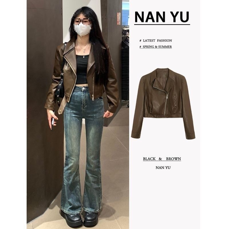 Retro-Style Long-Sleeve Leather Jacket for Women, New Autumn Fashion, Stylish Short Biker Jacket Top