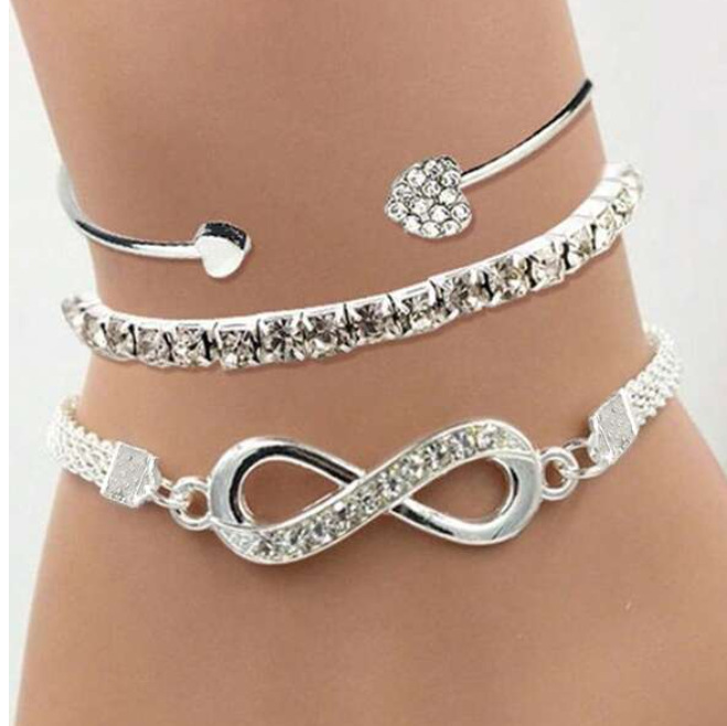 Cross-border New Ins Female Love Opening Bracelet Design Creative Retro Lucky 8 Word Bracelet suit bracelet