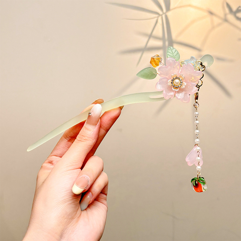 Nueva horquilla de flores de estilo antiguo chino, horquilla de sentido avanzado moderno, horquilla de cabello femenino, horquilla de Hanfu, tocado de horquilla de madera