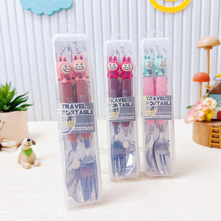 Foreign trade silicone doll head pull cloth tableware spoon chopsticks two-piece student cute portable tableware fork spoon
