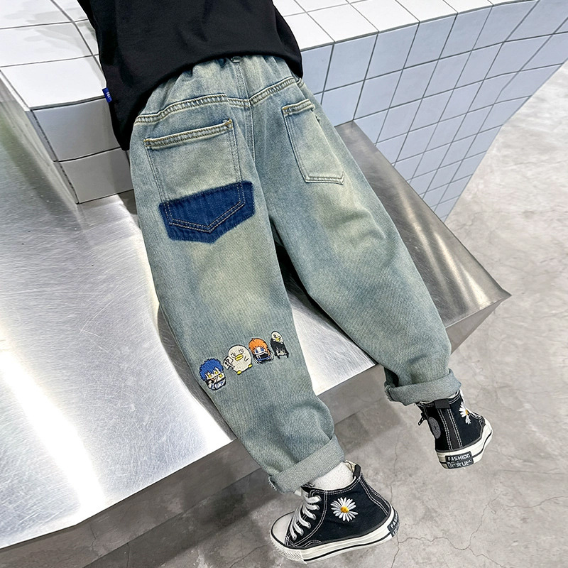 Herbstliche Jeans für Jungen, modisches Design mit Farbblock-Effekt, stylisch und locker geschnitten, für Kleinkinder (3-7 Jahre), Frühling und Herbst_voghion.com