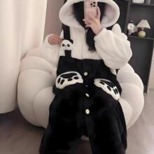 背带熊猫卡通睡衣女秋冬款2025珊瑚绒加绒加厚法兰绒家居服套装女