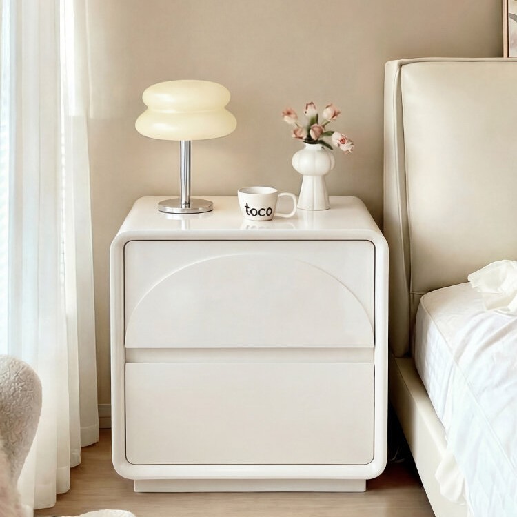 2026 venta caliente madera sólida pintura de cama doméstica dormitorio ligero lujoso sentido de alta calidad simple crema de viento gabinete de almacenamiento