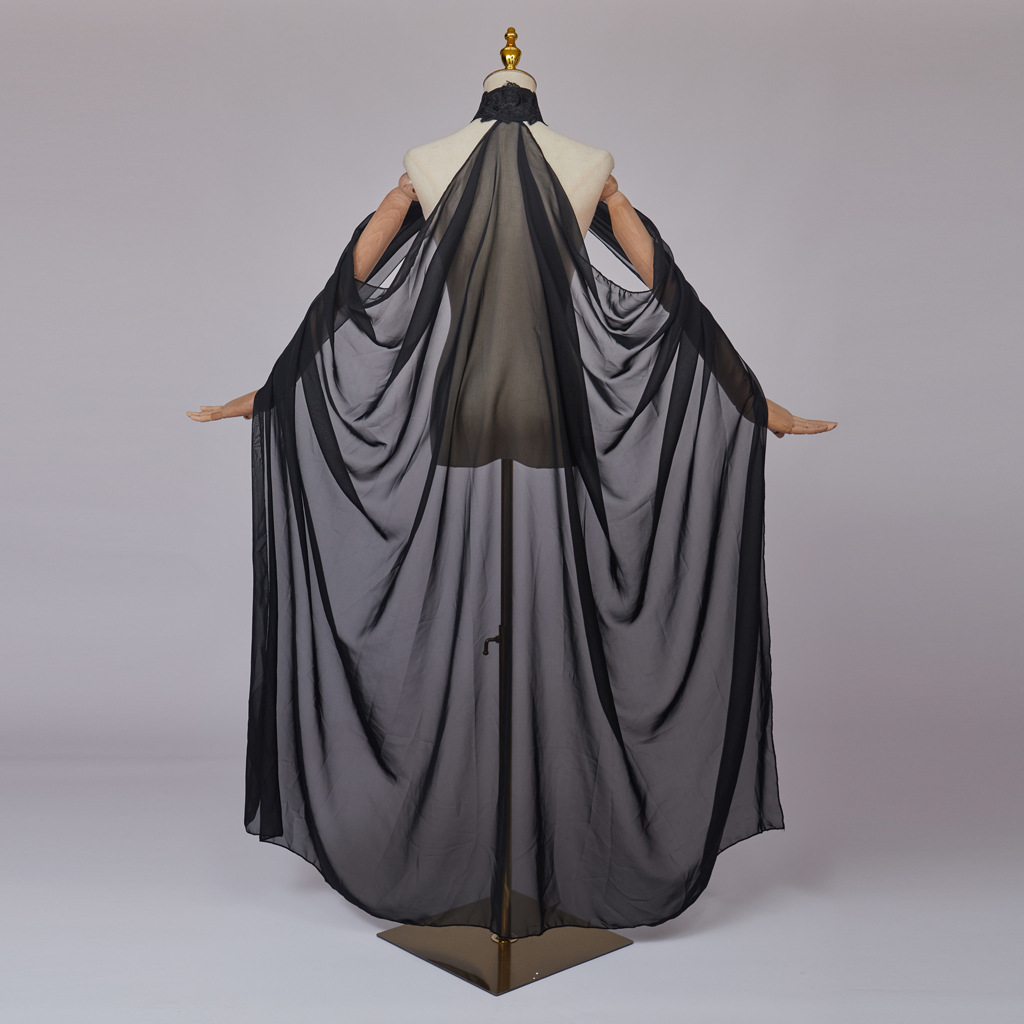 유럽과 미국의 할로윈 쉬폰 홀터넥 케이프 여성의 얇은 목도리 케이프 무대 공연 의류 블랙 쉬폰 케이프