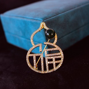 8mm Mexican Blue Amber Inlaid Copper Jewelry Brooch Pendant Sweater Chain Dual-Use Exquisite and Cute 2024 New Model
