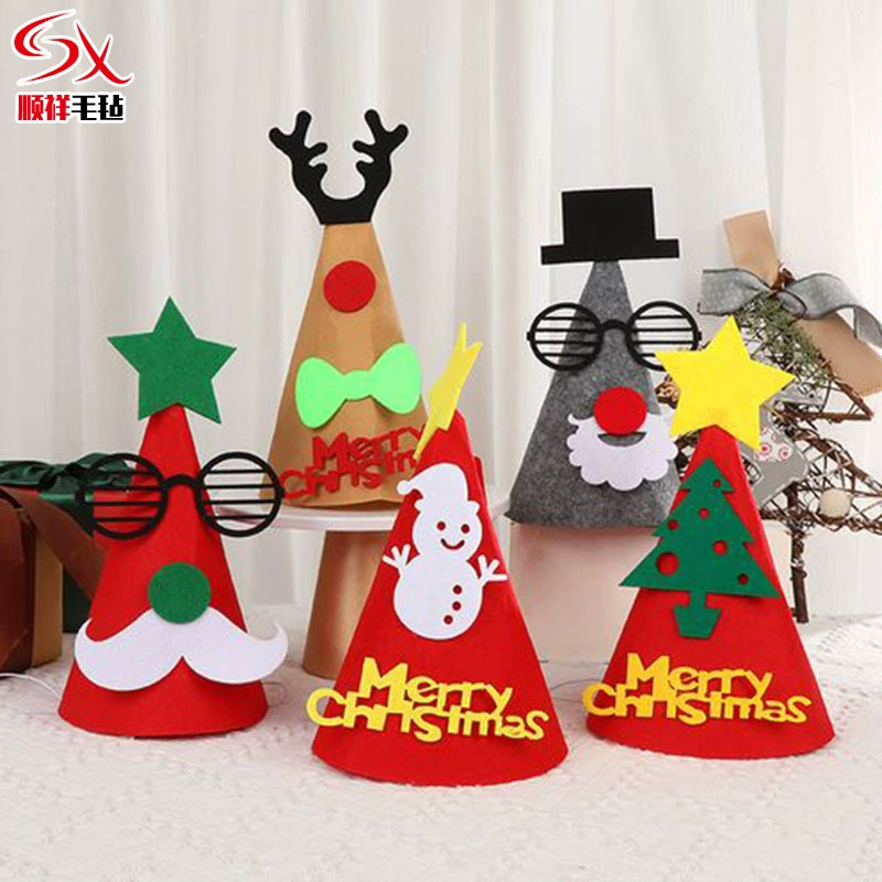 Оптовая фетровая мультяшная Рождественская шляпа праздничное украшение для вечеринки Санта-шляпа Дети DIY трехмерная фетровая шляпа