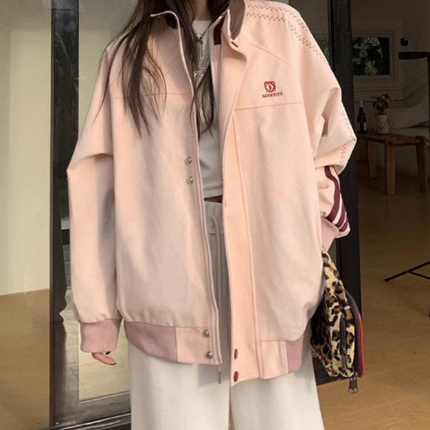 美式撞色复古三条杠棒球服外套春秋新款修身宽松休闲情侣百搭夹克|undefined