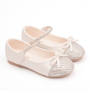 Children's shoes wholesale children's princess shoes girls soft bottom leather shoes 2022 Autumn New Western style bow single shoes with Diamond