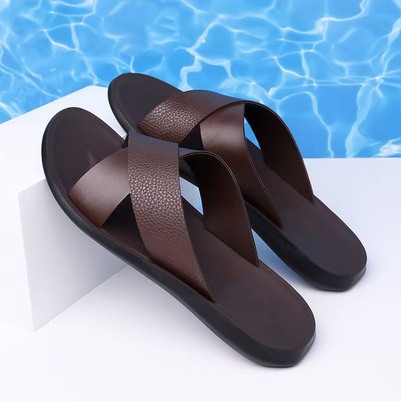 One-Piece Drop-Shipping Package with Free Shipping, Men's Couple-Style Slippers, Durable for Outdoor Use, Non-Slip Thick-Soled Men's Casual Slippers for Home Use
