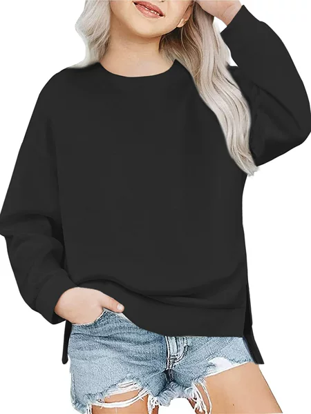 2025 Amazon Cross-Border Women's and Children's Clothing Pure Color Sweatshirt Pullover Sweatshirt European and American Sweet and Fresh Round Neck