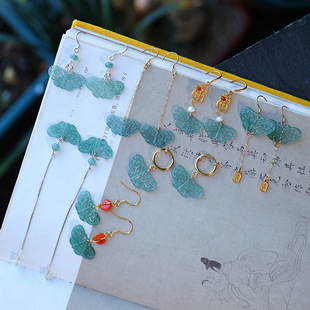 Natural jadeite A goods hollow butterfly all-body 925 silver earrings earrings temperament Chinese style handmade