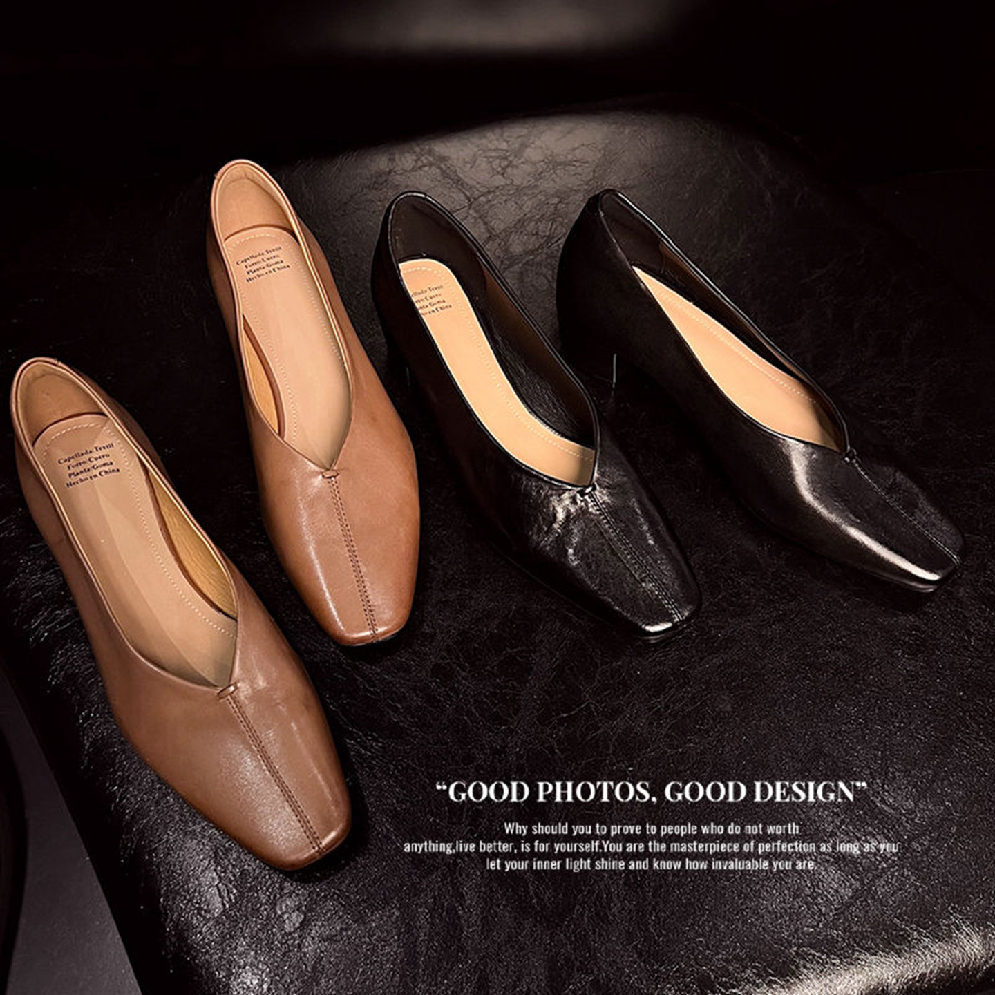 Giày nữ da bò gót vuông cổ V mũi nhọn, phong cách bà nội (granny shoes) đế thấp, đi làm hằng ngày — màu nâu chi tiết 3