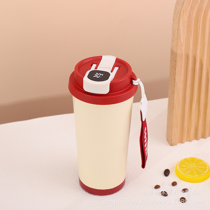 Taza de café inteligente de doble bebida de alto valor 316 taza de acero inoxidable taza de aislamiento térmico taza de cuerda portátil al aire libre taza de agua de color sólido