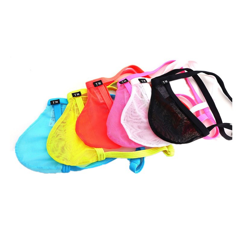 Men's thong high stretch soft mesh fabric sexy men's single thong U convex large pocket transparent men's T pants