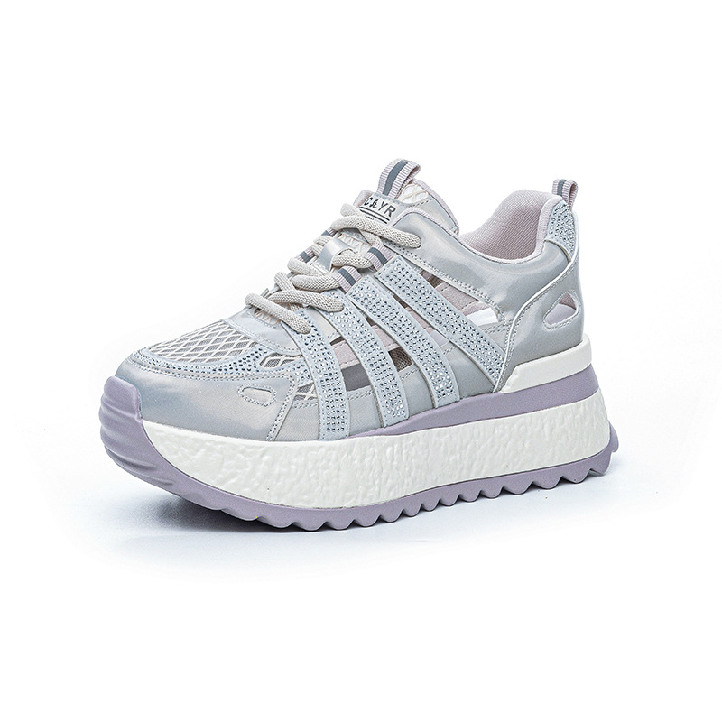 Giày sneaker chunky đế rỗng nữ mặt lưới thoáng khí đế dày mẫu mới mùa hè 2025 — M2865 màu tím, M2865 trắng ngọc trai