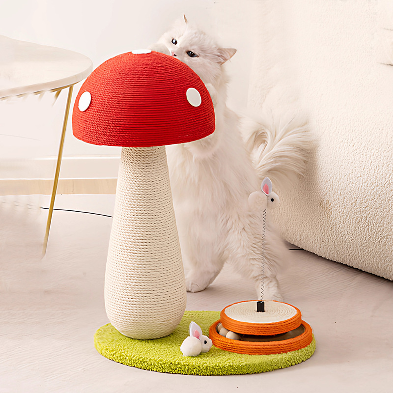 Cat Scratching Board, Popular Mushroom Cat Climbing Frame, Cat Scratching Post, Hemp Rope Ball, Vertical Cat Teasing Stick, Cat Tree, Scratch-Resistant and Bite-Resistant Cat Toy