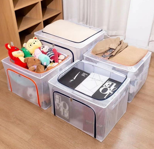 New transparent storage box foldable large-capacity steel frame storage box waterproof and moisture-proof clothes and quilt storage bag