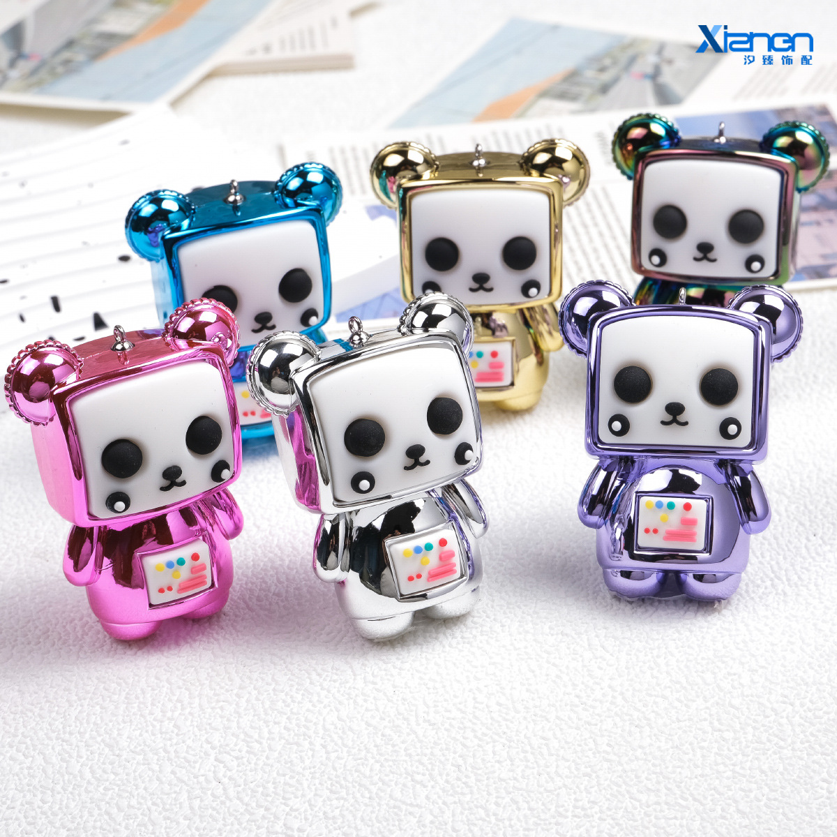 Electroplating imitation metal TV doll blind box doll machine decoration UV color-plated plastic diy keychain bag decoration accessories