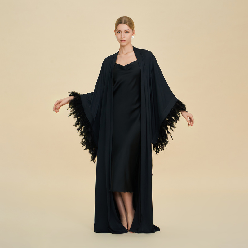 Hotel-Style Women's Robe, Bridal and Bridesmaid Wedding Robe, French High-End Feather Robe, Spring and Summer Light Luxury Elegant Robe Set