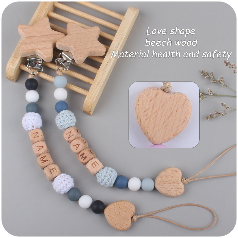 Nuevos suministros para bebés Beech Star chupete clip calmante bebé DIY nombre amor chupete cadena anti-gota cadena