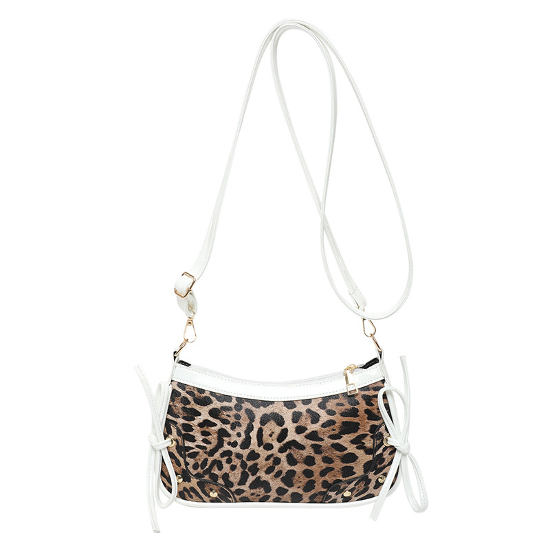 Bolsa de patrón leopardo nuevo estilo retro coreano arco de moda de color contrastante empalme de tendencia personalidad extranjera sensación de hombro bolso axilar