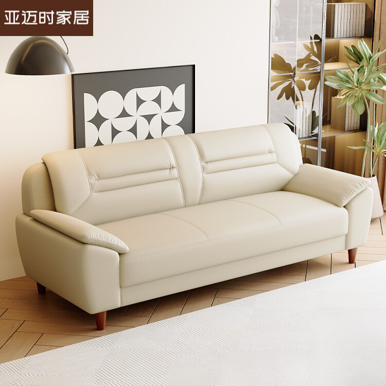 Small Apartment Light Luxury Genuine Leather Sofa Simple Modern Living Room Three-Seater Double Straight Leather Art Sofa Combination Dropshipping