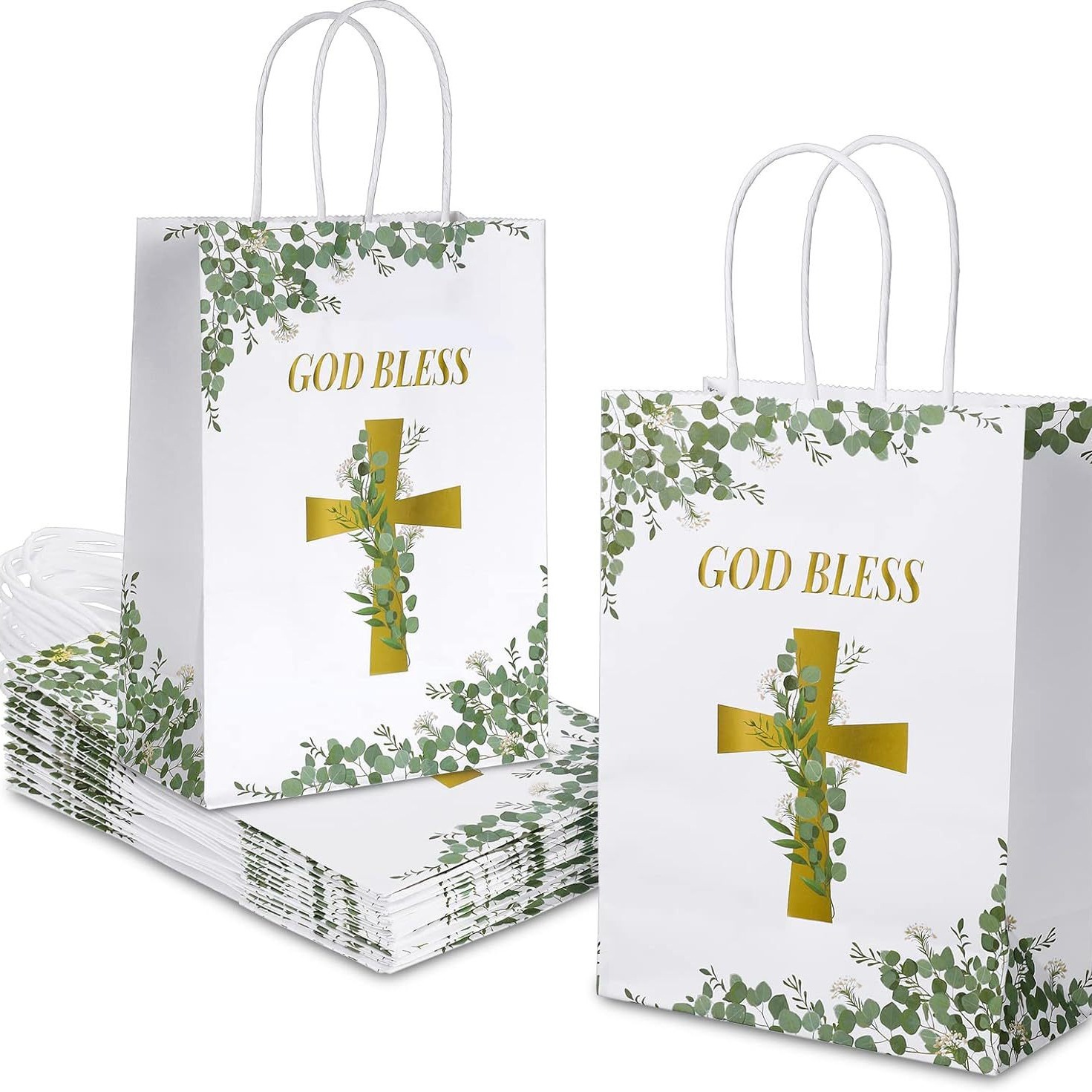 洗礼派对装饰手提袋GOD BLESS祈祷礼品袋牛皮纸袋礼物袋纸袋