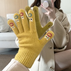 韓國ins少女心可愛表情創意開指洞五指可觸屏秋冬季保暖分指手套