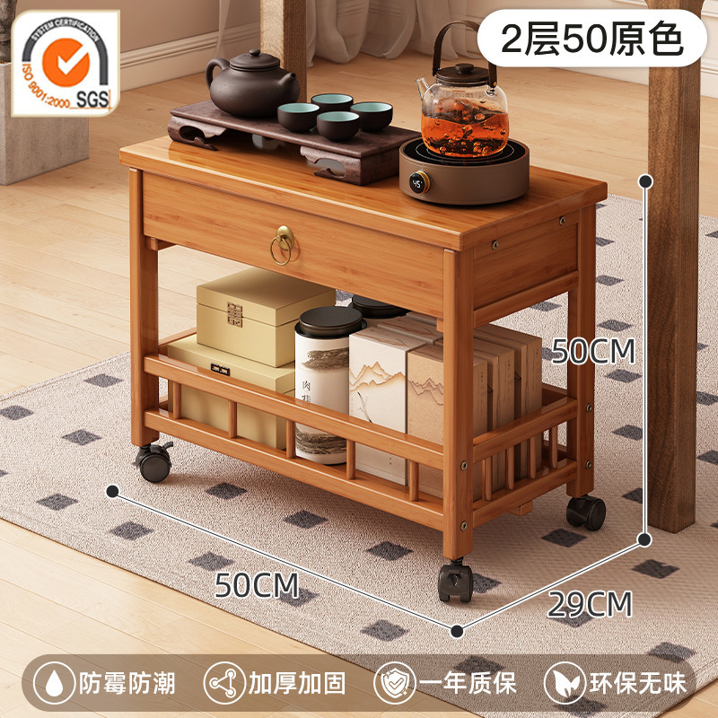 新しい中国風のモバイルコーヒーテーブル肥厚カート収納ラックオフィススタディティーテーブル車輪付きティーキャビネット|undefined