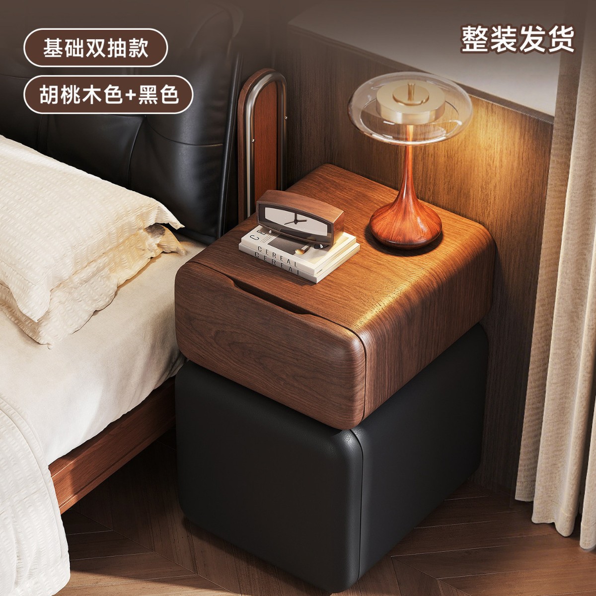 Mesa de cabecera ultra estrecha dormitorio doméstico 2026 explosión estilo medieval madera maciza pequeña cabecera estante gabinete de almacenamiento