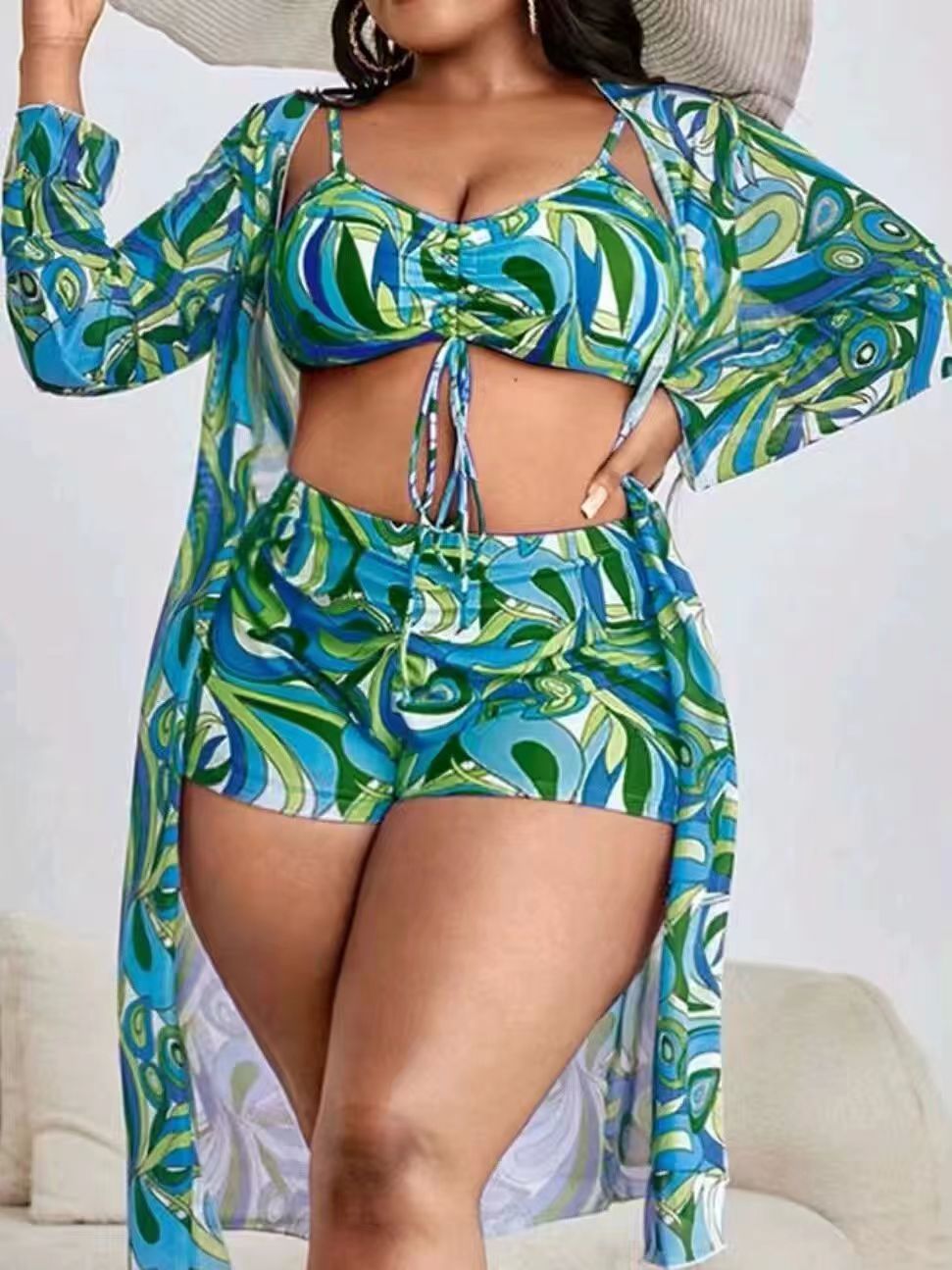 Women's Vacation Printing 3 Pieces Set Plus Size Swimwear Swimwear display picture 7