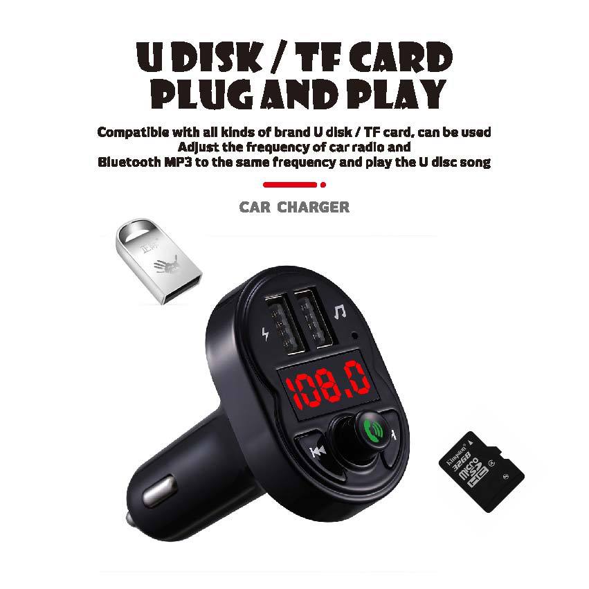 Southeast Asia Cross-Border Independent Station Manufacturer Supply Wireless Car Bluetooth Adapter Hands-Free Call U Disk/Tf Card Broadcast