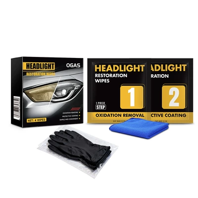 Headlight Refurbishment Polishing Liquid: Glass agent - ogas-headlight-restoration-second-generation-wet-wipe-kit-for-export-sales-only-domestic-sales-prohibited-purchase-constitutes-acceptance-of-disclaimer