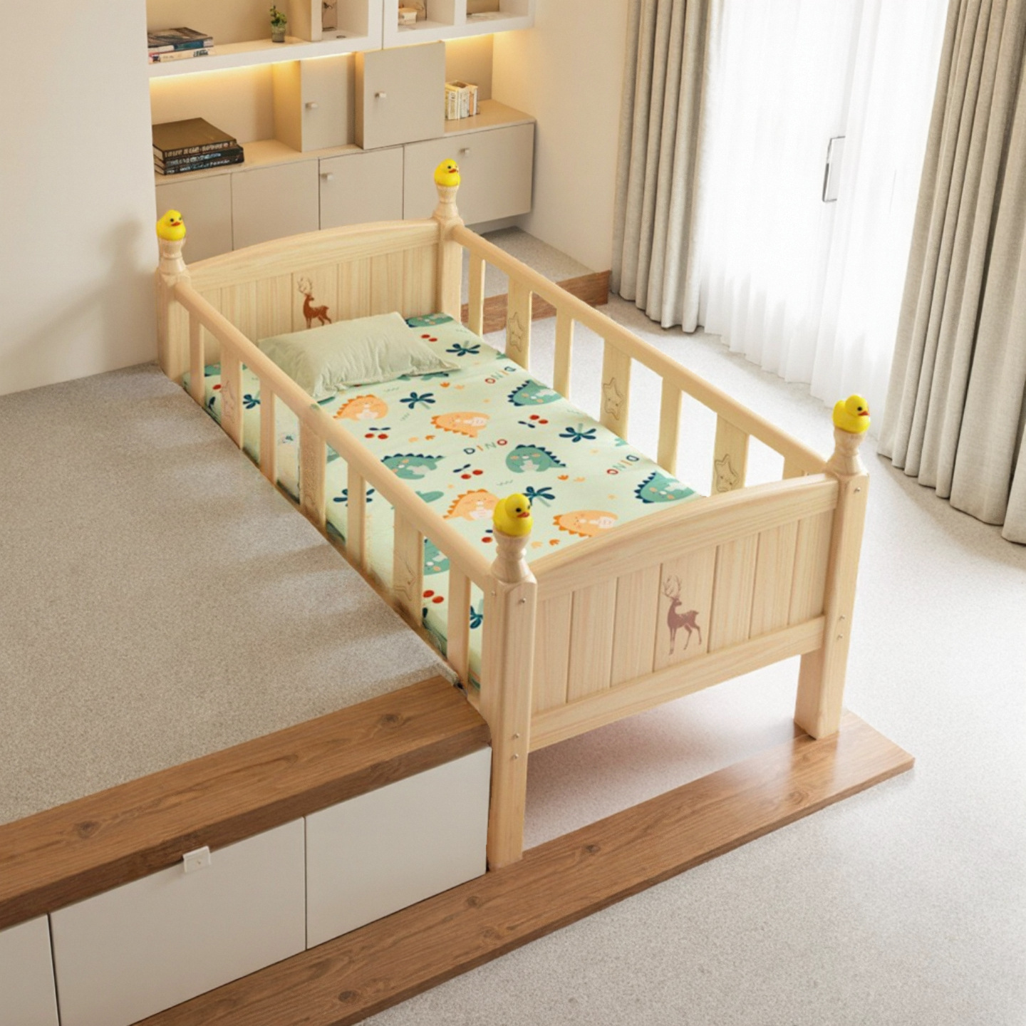 Spliced ​​Bed Solid Wood Children's Bed with Guardrail Baby Boy Girl Bed Single Small Bedside Bed Widened and Lengthened