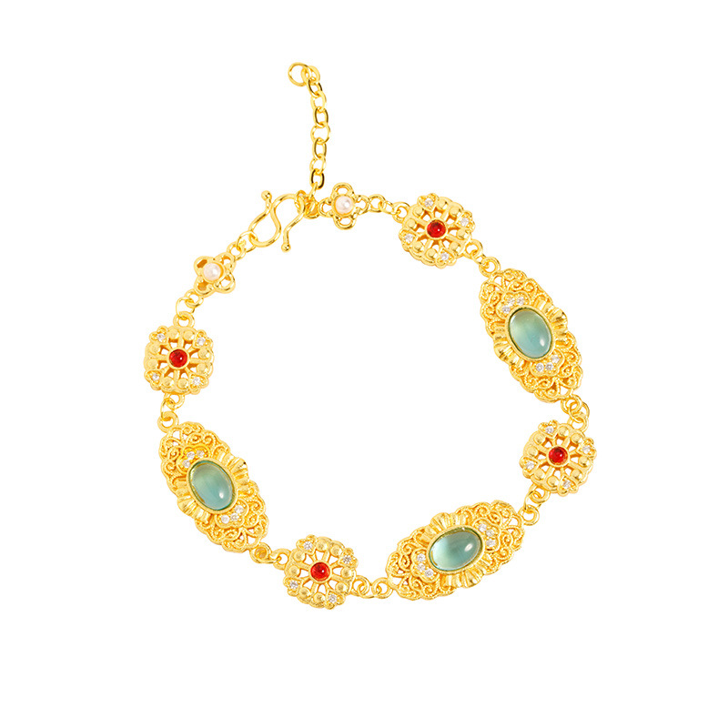 Retro Vietnam arena oro pulsera China diamantes de viento hueco filamento flor brocado pulsera mujer no se desvanece joyas