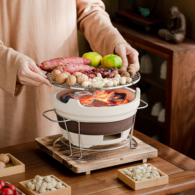 陶瓷奶茶罐围炉煮茶壶室家用炭火炉全套装户外冲泡茶器具明火手工