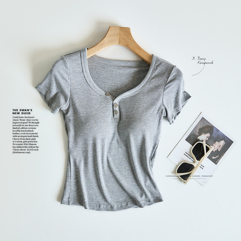 アメリカンレトロデザインニット半袖Tシャツ女性用2025新しい夏のホットガールスリムボトムストップ|undefined