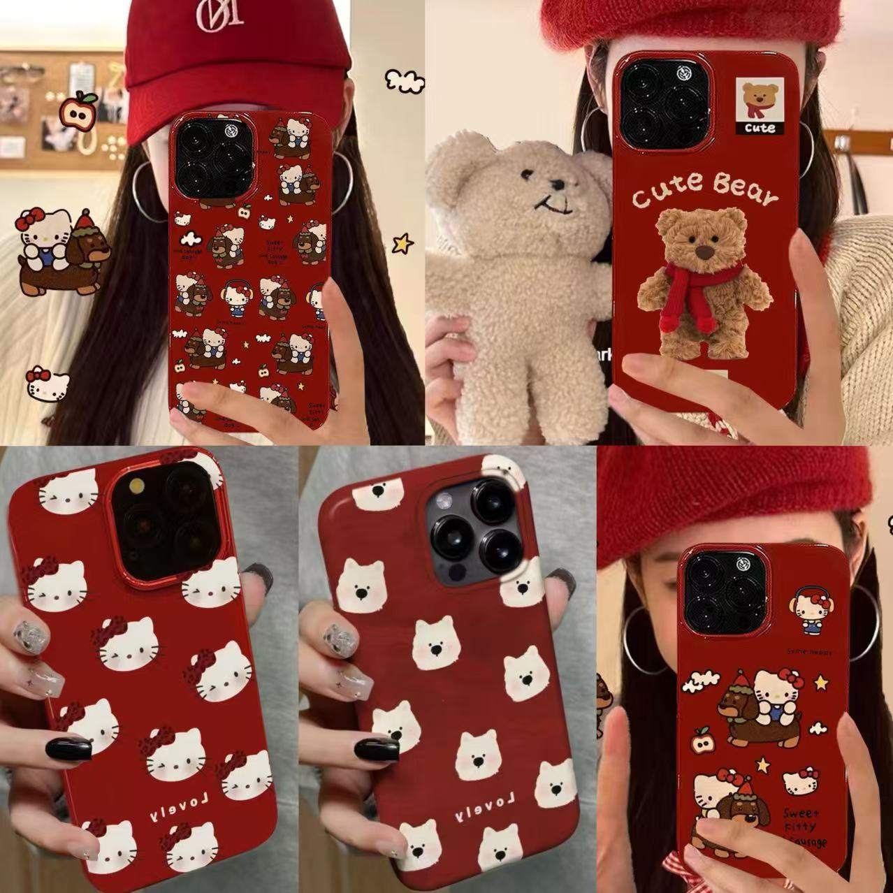 Christmas red full screen KT cat for Apple 16promax/11 mobile phone case iphone15 new 13 women 12/7P