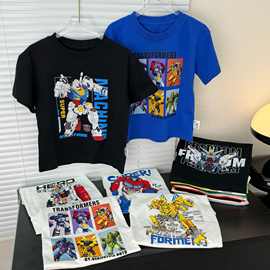 夏季A类男童高达机器人系列印花T恤休闲韩版变形金刚儿童短袖上衣