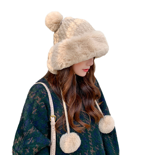 New women's autumn and winter sweet Mickey fur ball Korean style pullover hat outdoor plus velvet warm woolen hat