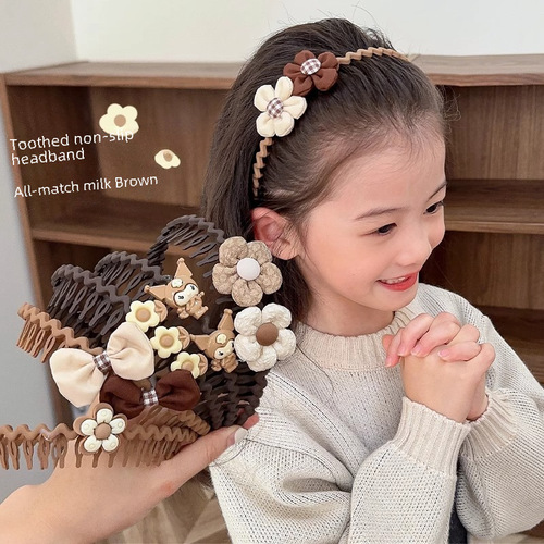 Children's Brown Hair Band for Girls with Teeth Anti-Slip Girl  New Style Headband Hair Clip Hair Accessory Baby Headband for Girls