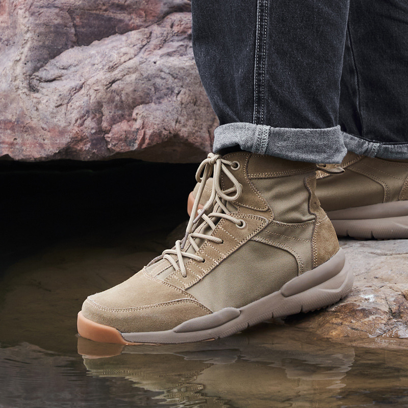 New combat training boots ultra-light breathable hiking shoes waterproof cowhide outdoor boots men wear-resistant anti-puncture desert boots_voghion.com