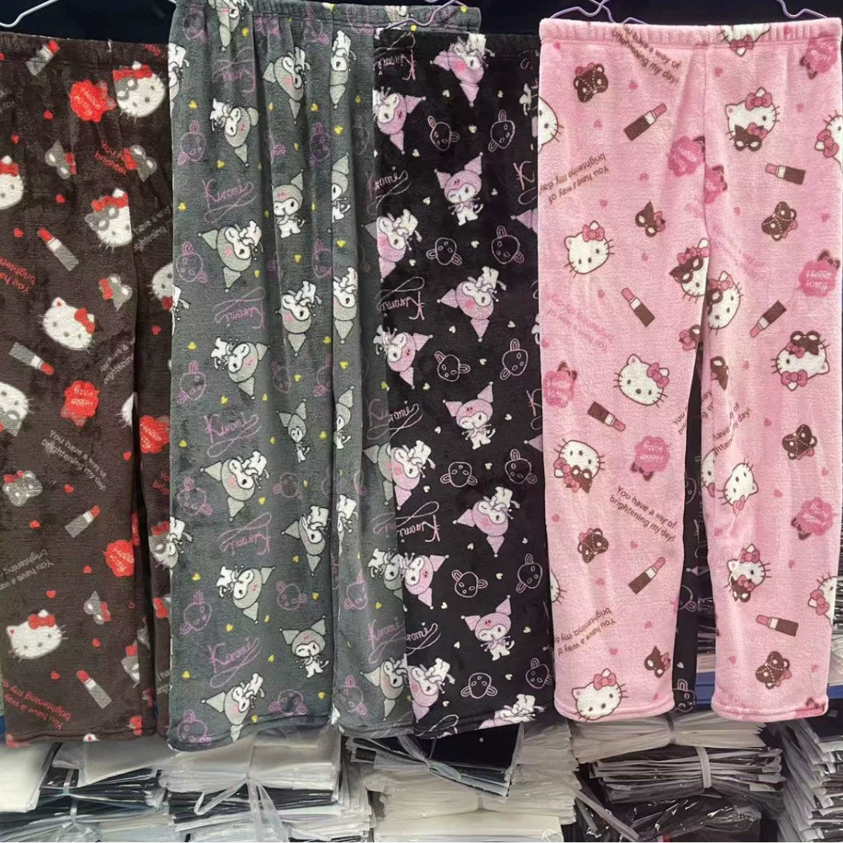 Фланелевый мультфильм KTCat Памка толстая женщина осень-зима новый бархатный теплый домашний повседневный брюки Hello Kitty внешняя торговля