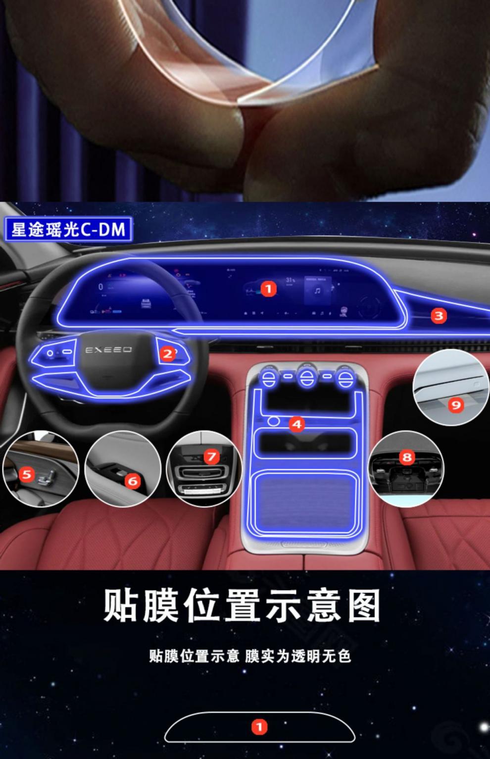 Suitable for 25 Models of Xingtu Yaoguang C-Dm Instrument Navigation Screen Transparent Film Central Control Film Interior Protection