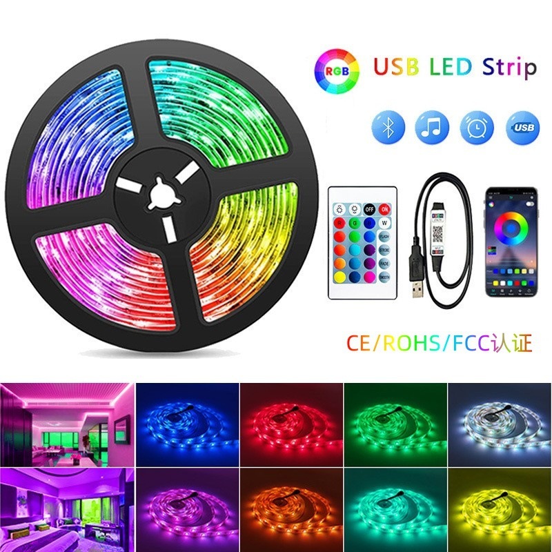 Cross-Border Spot Led Light Strip Kit 5050Rgb Color Changing 5V Low Voltage Bluetooth with Remote Control 24 Keys Waterproof Atmosphere Light